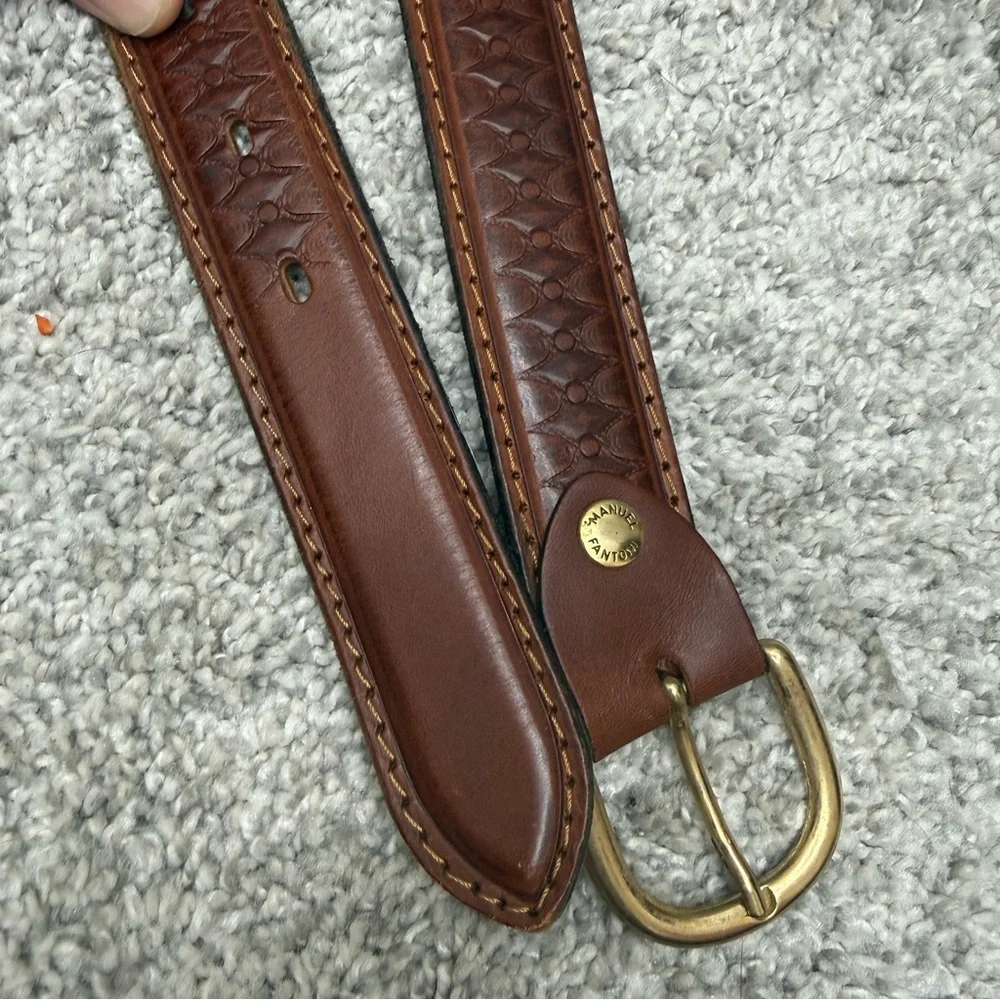 Manuel Fantoni brown leather belt tooled design men's sz 40‎ (1.25
